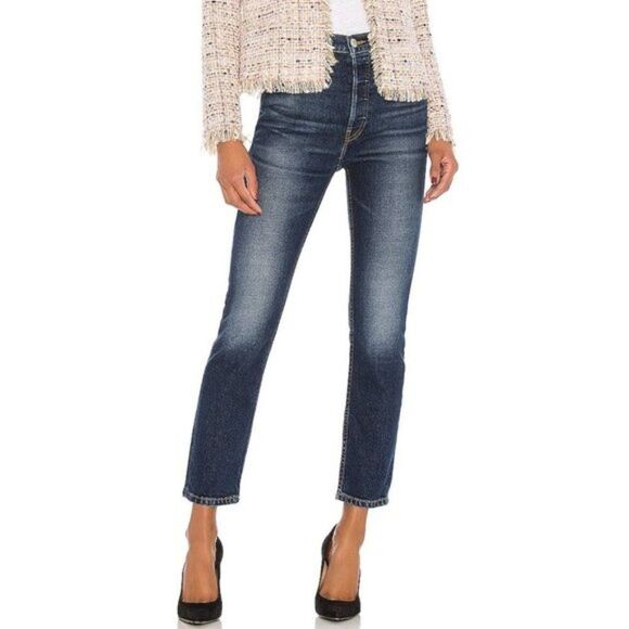 Re/Done x Revolve Originals High Rise Ankle Crop Jean Midnight Blue Dark Wash 26 - Picture 1 of 11